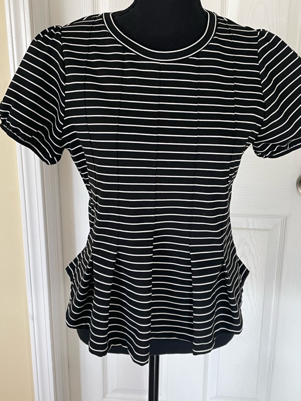 Anthropologie Black and White Striped Peplum Tee